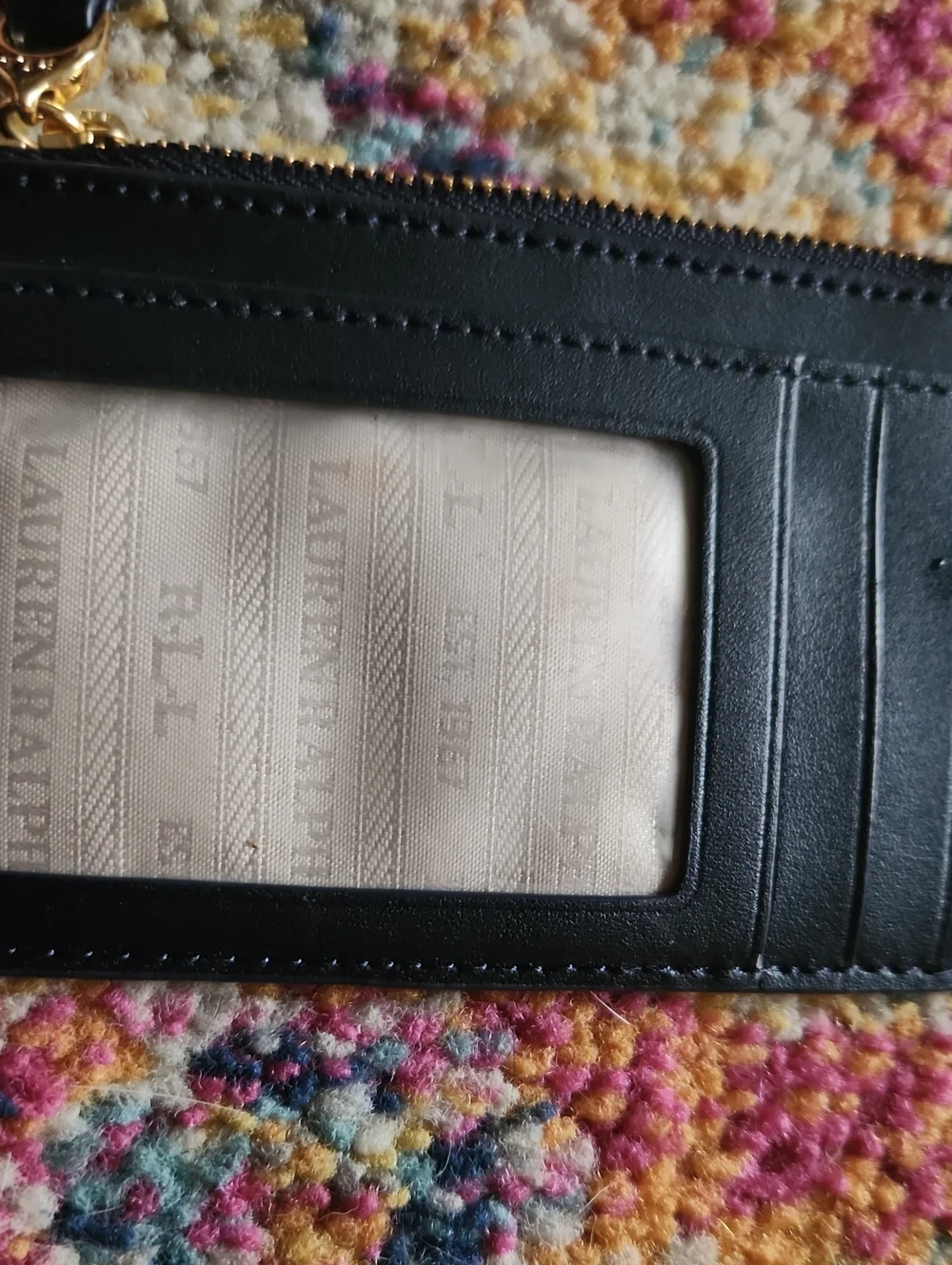 Ralph Lauren Navy Leather Zip Card Case Holder Key Pouch